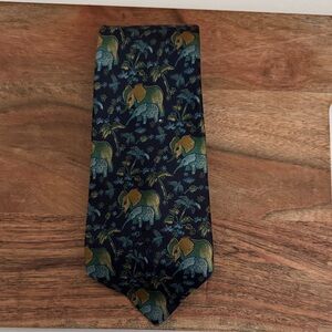 Mother and Baby Elephant Patterned Tie - Blue and Gold
